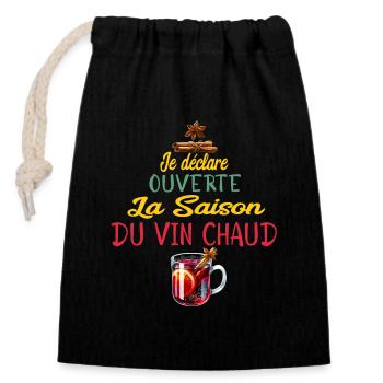 Ouverture Vin Chaud Saison - Sac cadeau en coton avec cordon (14 x 20 cm) - noir - Devant