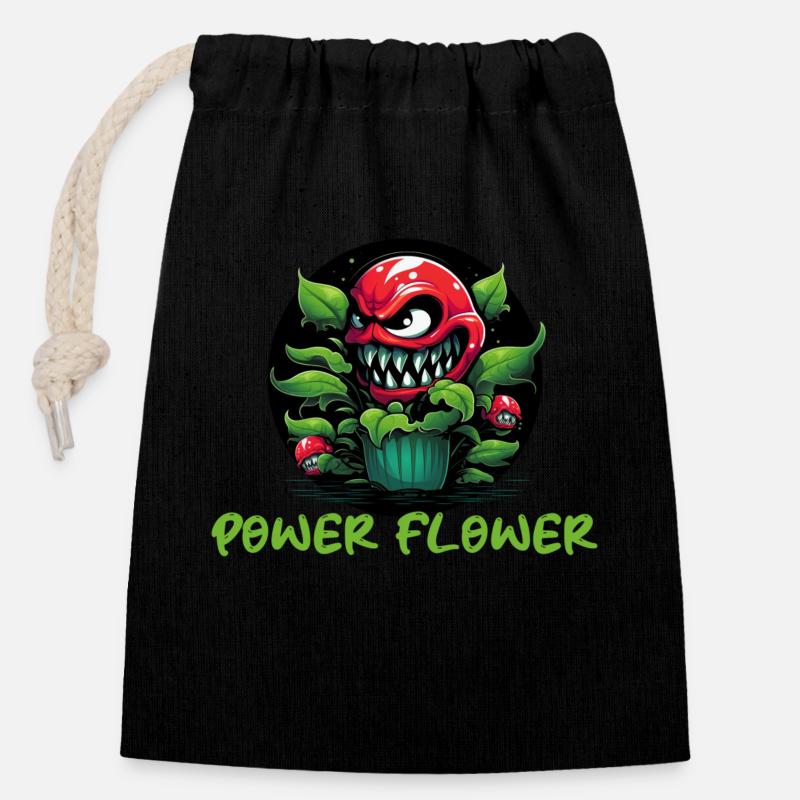 Plante à fleurs de puissance - Sac cadeau en coton avec cordon (14 x 20 cm) - noir