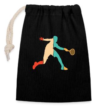 Rétro Joueur de Tennis Raquette De Tennis Entraîneur De Tennis - Sac cadeau en coton avec cordon (14 x 20 cm) - noir - Devant