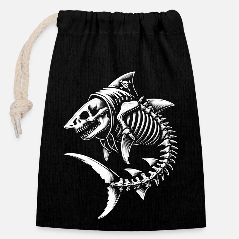 Shark - Closable cotton gift bag (14x20cm) - black