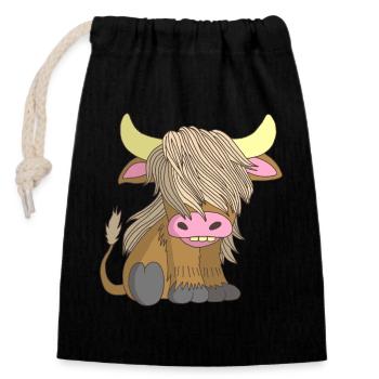 Vache à poil long - Sac cadeau en coton avec cordon (14 x 20 cm) - noir - Devant