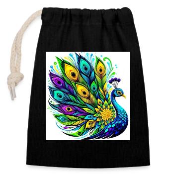 Pfau - Verschließbarer Geschenkbeutel aus Baumwolle (14x20cm) - Schwarz - Vorne