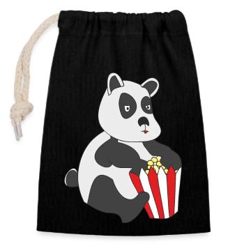 Panda with popcorn - Closable cotton gift bag (14x20cm) - black - Front