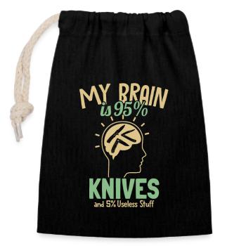 Mon cerveau est à 95% Couteaux Couteau de boucher Couteau d’amoureux - Sac cadeau en coton avec cordon (14 x 20 cm) - noir - Devant