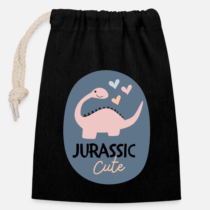 Cute dino - Closable cotton gift bag (14x20cm) - black