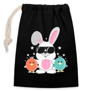 Lapin avec lunettes de soleil, poussin, lapin, lapin de Pâques - Sac cadeau en coton avec cordon (14 x 20 cm) - noir - Devant