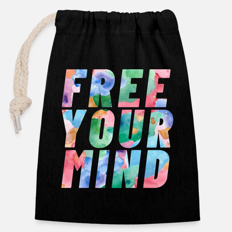 Free your mind - Verschließbarer Geschenkbeutel aus Baumwolle (14x20cm) - Schwarz