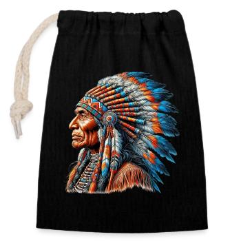 Amérindien Peau rouge d’Amérique - Sac cadeau en coton avec cordon (14 x 20 cm) - noir - Devant