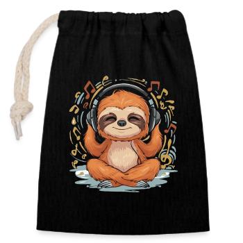Paresseux détendu – Musique et conception relaxante - Sac cadeau en coton avec cordon (14 x 20 cm) - noir - Devant