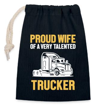 Fière épouse d’un camionneur talentueux Trucker Lover - Sac cadeau en coton avec cordon (14 x 20 cm) - bleu marine - Devant