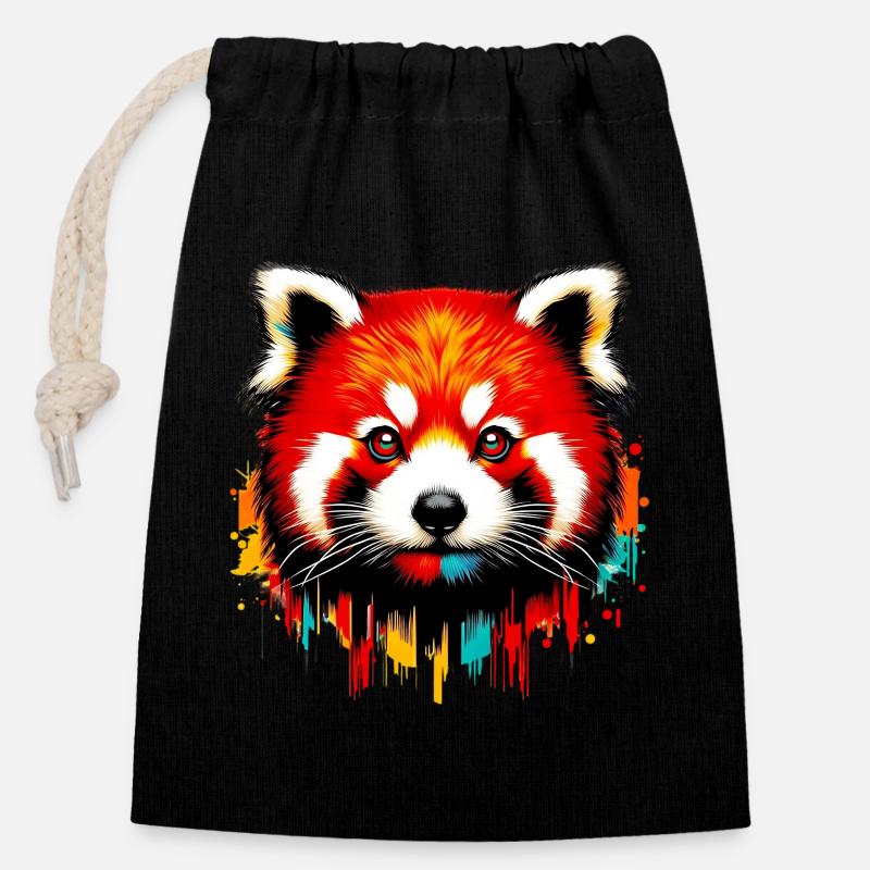 Red panda - Closable cotton gift bag (14x20cm) - black