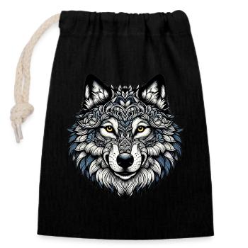 Loup - Sac cadeau en coton avec cordon (14 x 20 cm) - noir - Devant