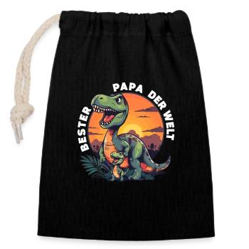 Papa Dinosaurier Bester Papa der Welt Spruch - Verschließbarer Geschenkbeutel aus Baumwolle (14x20cm) - Schwarz - Vorne