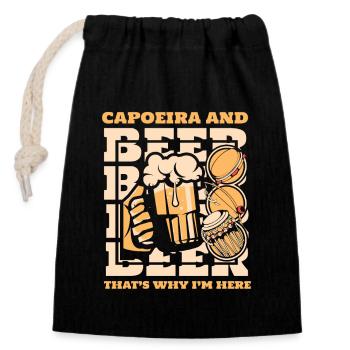 Capoeira und Bier Darum bin ich hier Ginga Dance - Verschließbarer Geschenkbeutel aus Baumwolle (14x20cm) - Schwarz - Vorne