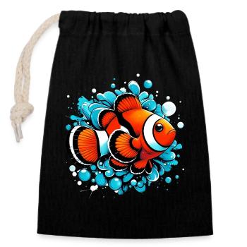 Clownfisch - Verschließbarer Geschenkbeutel aus Baumwolle (14x20cm) - Schwarz - Vorne