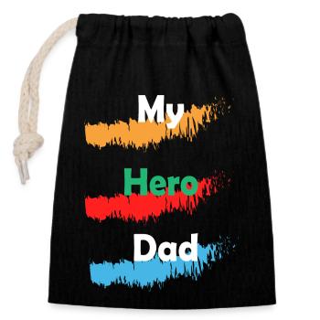 Mon héros, papa ! Le cadeau parfait pour la fête des pères - Sac cadeau en coton avec cordon (14 x 20 cm) - noir - Devant