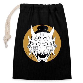 Oni Maske  - Verschließbarer Geschenkbeutel aus Baumwolle (14x20cm) - Schwarz - Vorne