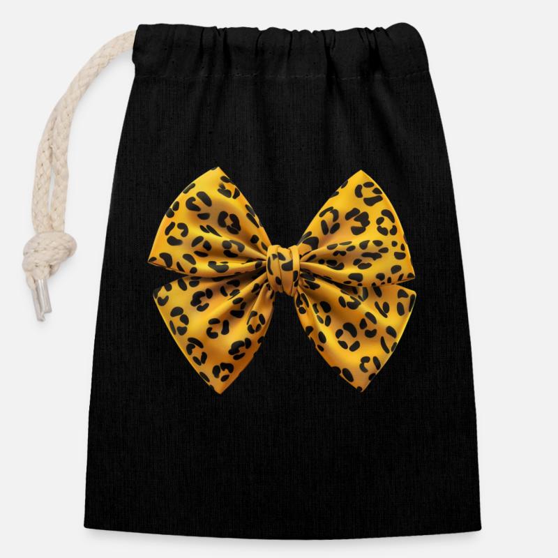T-shirt chic à nœud léopard - Sac cadeau en coton avec cordon (14 x 20 cm) - noir