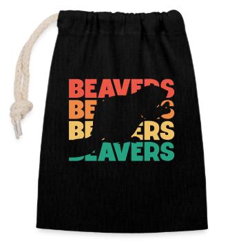 Biber Retro Text Castor Canadensis Nord - Verschließbarer Geschenkbeutel aus Baumwolle (14x20cm) - Schwarz - Vorne