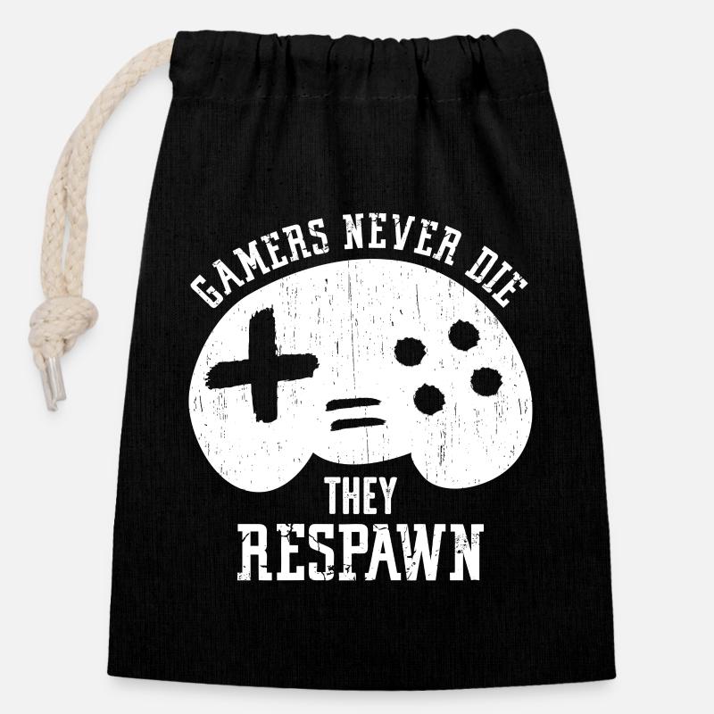 Gamers Never Die - Closable cotton gift bag (14x20cm) - black