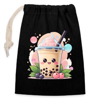 Kawaii Bubble Tea - Verschließbarer Geschenkbeutel aus Baumwolle (14x20cm) - Schwarz - Vorne