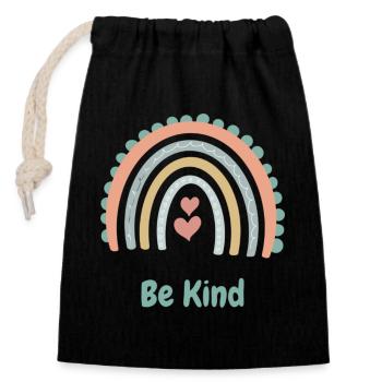 Be Kind - Rainbow and hearts - Boho - Closable cotton gift bag (14x20cm) - black - Front