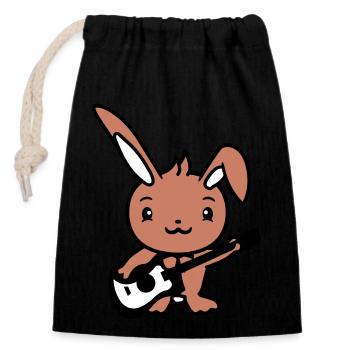 Rabbit Bunny Plays Cute Guitar Music Guitarist - Closable cotton gift bag (14x20cm) - black - Front