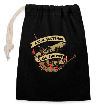 Un vrai Écossais joue de la cornemuse Blowpipe Player - Sac cadeau en coton avec cordon (14 x 20 cm) - noir - Devant