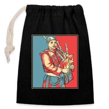 Portrait de joueur de cornemuse Great Highland Leçons de cornemuse - Sac cadeau en coton avec cordon (14 x 20 cm) - noir - Devant