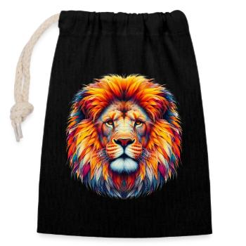 Lion - Closable cotton gift bag (14x20cm) - black - Front