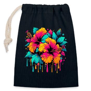 Hibiscus Flowers - Closable cotton gift bag (14x20cm) - navy - Front