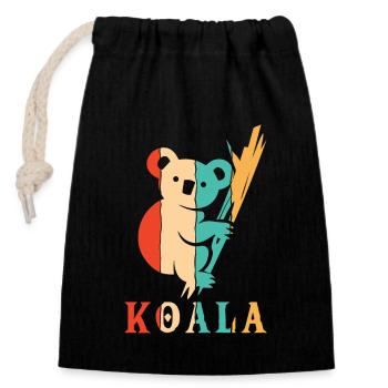 Rétro Koalabear Phascolarctos Cinereus Eucalyptus - Sac cadeau en coton avec cordon (14 x 20 cm) - noir - Devant