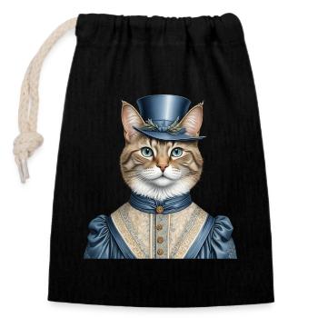 Madam cat - Closable cotton gift bag (14x20cm) - black - Front