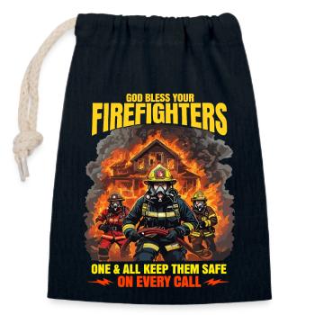 God Bless Firefighters Heroic Design - Closable cotton gift bag (14x20cm) - navy - Front