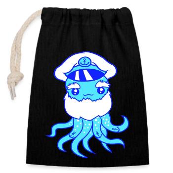 Alter Oktopus Kraken Kopffüßer Kapitän Tintenfisch - Verschließbarer Geschenkbeutel aus Baumwolle (14x20cm) - Schwarz - Vorne
