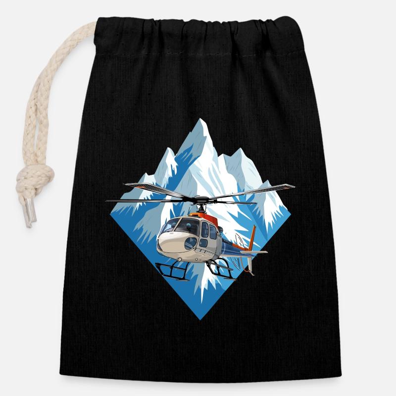 Hubschrauber im Wintereinsatz - Verschließbarer Geschenkbeutel aus Baumwolle (14x20cm) - Schwarz