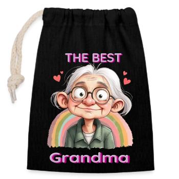 The best grandmother - Closable cotton gift bag (14x20cm) - black - Front