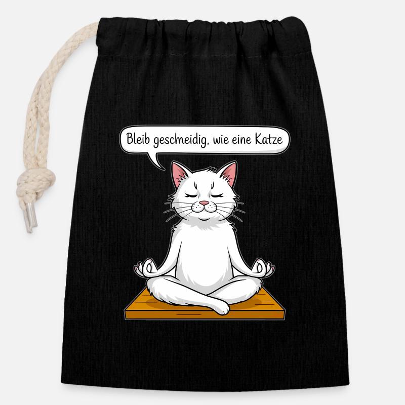 Katzen-Meditation - Verschließbarer Geschenkbeutel aus Baumwolle (14x20cm) - Schwarz