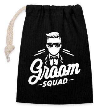 Groom "Groom Squad" Logo with Suit and Bow Tie - Closable cotton gift bag (14x20cm) - black - Front