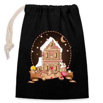 Maison en pain d’épice la nuit – Splendeur festive - Sac cadeau en coton avec cordon (14 x 20 cm) - noir - Devant