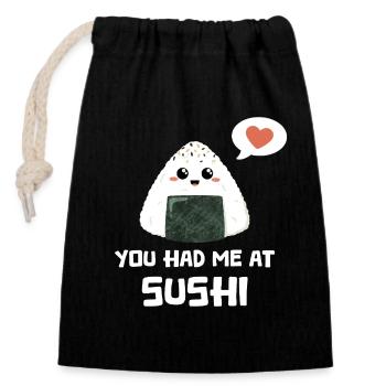 Sushi onigiri Spruch lustig - Verschließbarer Geschenkbeutel aus Baumwolle (14x20cm) - Schwarz - Vorne