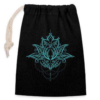 Om Lotusblume - Spirituelles Yoga Design - Verschließbarer Geschenkbeutel aus Baumwolle (14x20cm) - Schwarz - Vorne