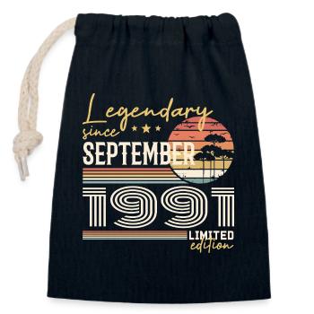 Septembre 1991 Né en Septembre 1991 September 1991 - Sac cadeau en coton avec cordon (14 x 20 cm) - bleu marine - Devant
