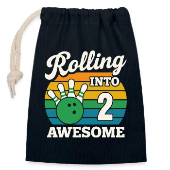 Rouler en 2 avec une boule de bowling - Sac cadeau en coton avec cordon (14 x 20 cm) - bleu marine - Devant