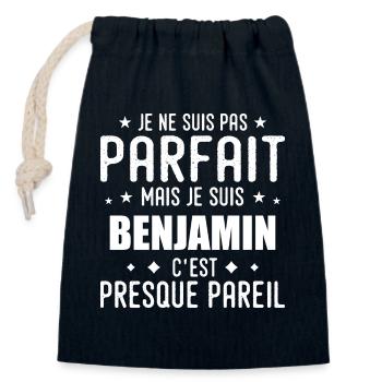Benjamin: authentic, imperfect, top, perfection - Closable cotton gift bag (14x20cm) - navy - Front