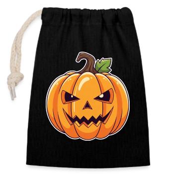 Tête de citrouille effrayante Halloween - Sac cadeau en coton avec cordon (14 x 20 cm) - noir - Devant