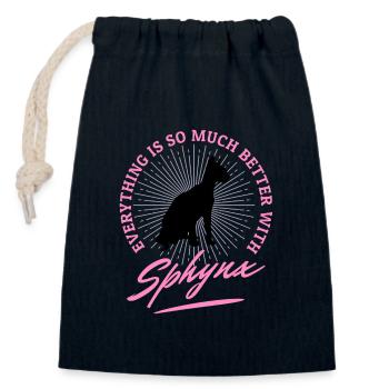 Black Sphynx Cat Sayings Humor Quotes - Closable cotton gift bag (14x20cm) - navy - Front