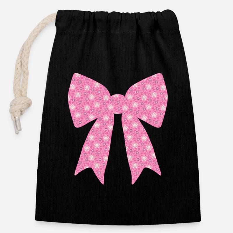 Ruban rose - Sac cadeau en coton avec cordon (14 x 20 cm) - noir