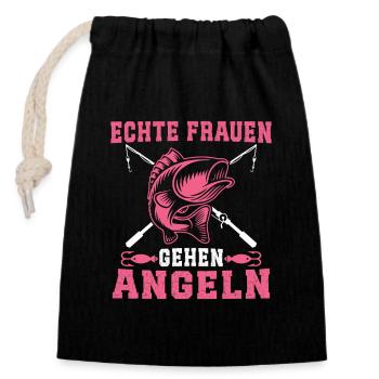 Echte Frauen Gehen Angeln  - Verschließbarer Geschenkbeutel aus Baumwolle (14x20cm) - Schwarz - Vorne
