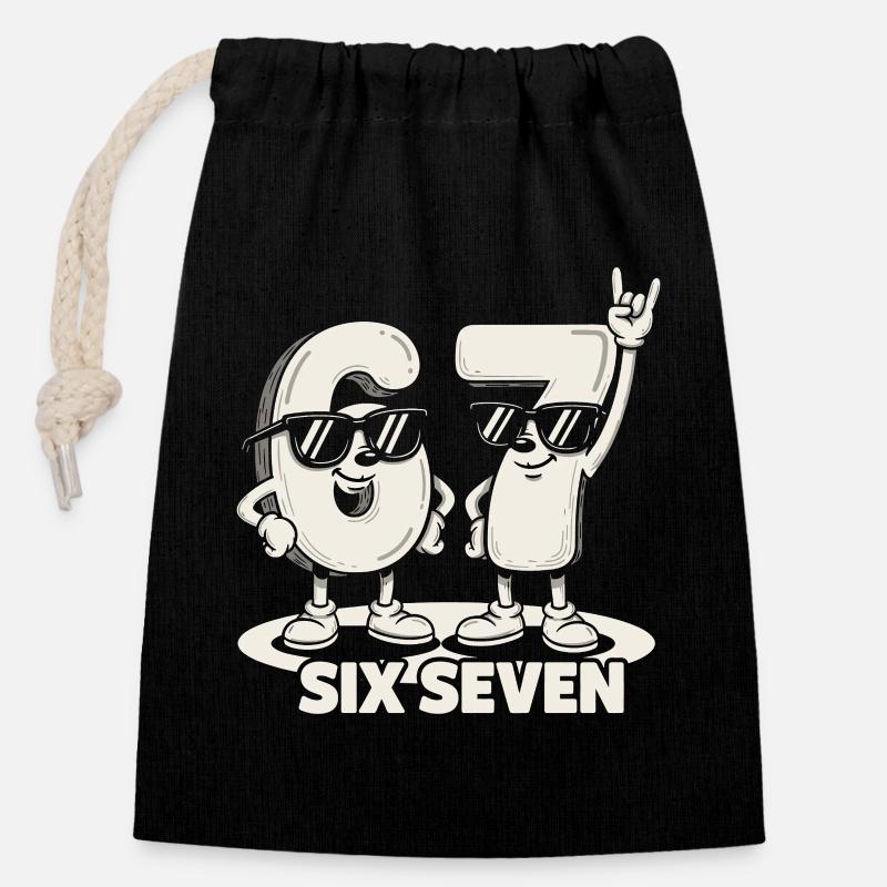 67 Six Seven meme 6 7 - Retro Rock Musik Geschenk - Verschließbarer Geschenkbeutel aus Baumwolle (14x20cm) - Schwarz